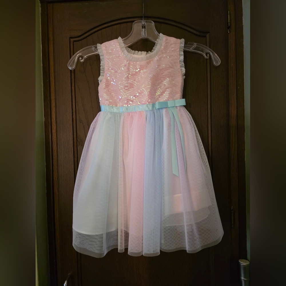 Jona Michelle Pink and Blue Sequin Kids Dress.  2T